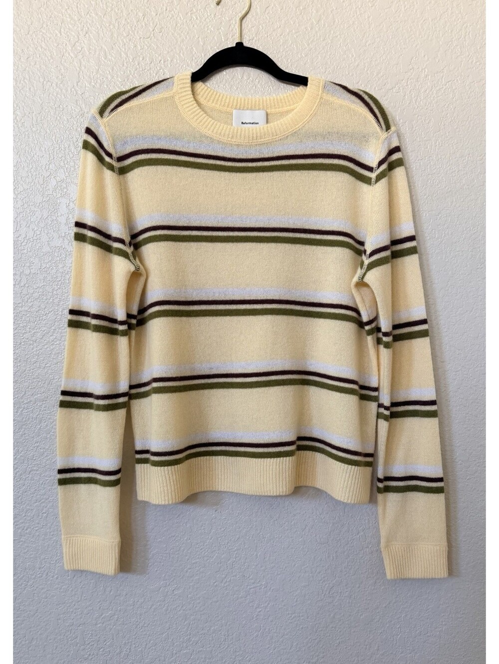 New Reformation Cashmere Boyfriend Sweater In Yellow Striped Size XS $198